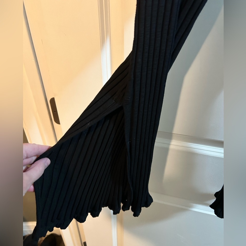 Eileen Fisher ribbed black pants with ankle slit and lettuce hem - Picture 5 of 9